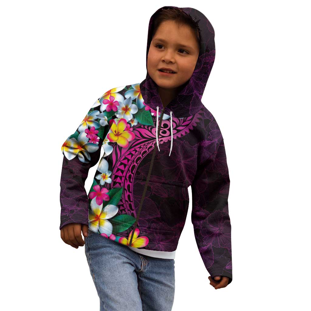 Hawaiian Plumeria-Polynesian Art Tattoo Plum Pink Color Kid Hoodie LT03 - Polynesian Pride