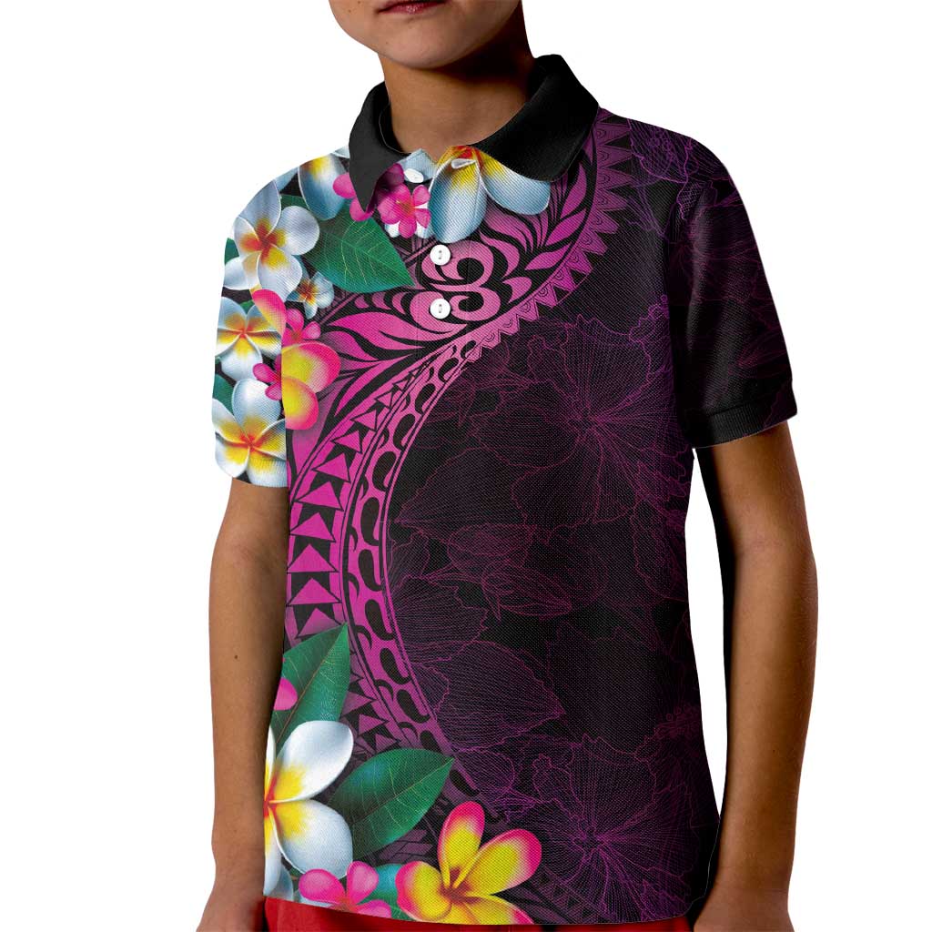 Hawaiian Plumeria-Polynesian Art Tattoo Plum Pink Color Kid Polo Shirt LT03 Kid Pink - Polynesian Pride