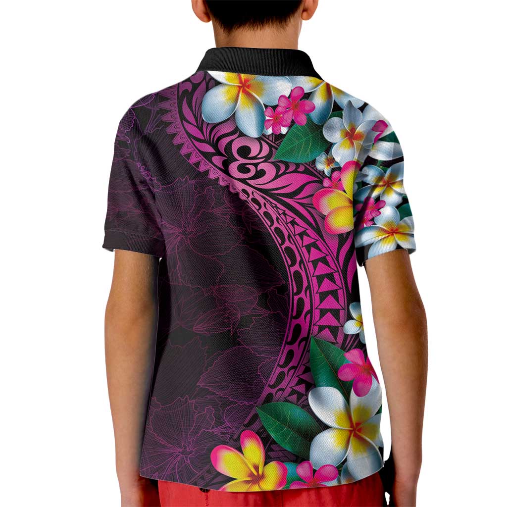 Hawaiian Plumeria-Polynesian Art Tattoo Plum Pink Color Kid Polo Shirt LT03 - Polynesian Pride