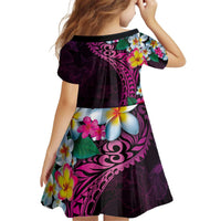 Hawaiian Plumeria-Polynesian Art Tattoo Plum Pink Color Kid Short Sleeve Dress LT03 - Polynesian Pride
