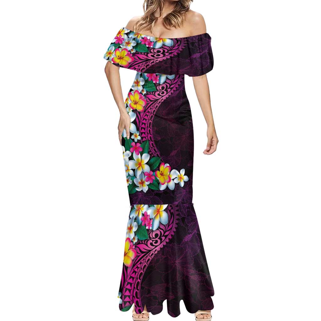 Hawaiian Plumeria-Polynesian Art Tattoo Plum Pink Color Mermaid Dress LT03 - Polynesian Pride