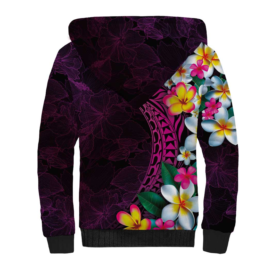 Hawaiian Plumeria-Polynesian Art Tattoo Plum Pink Color Sherpa Hoodie LT03 - Polynesian Pride