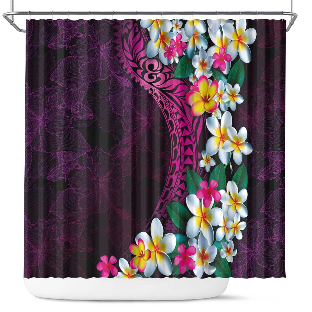 Hawaiian Plumeria-Polynesian Art Tattoo Plum Pink Color Shower Curtain LT03 Pink - Polynesian Pride