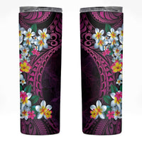 Hawaiian Plumeria-Polynesian Art Tattoo Plum Pink Color Skinny Tumbler LT03 Pink - Polynesian Pride