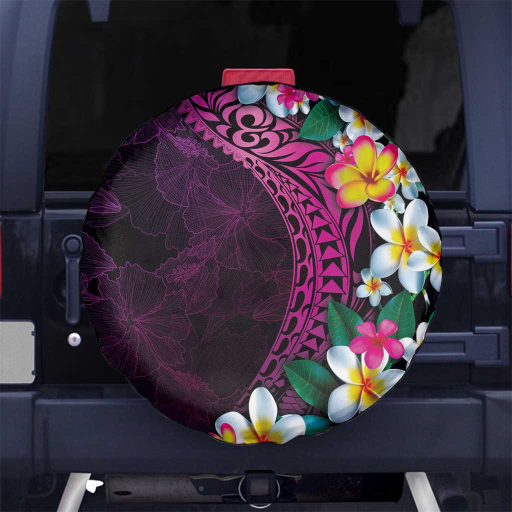 Hawaiian Plumeria-Polynesian Art Tattoo Plum Pink Color Spare Tire Cover LT03 No hole Pink - Polynesian Pride