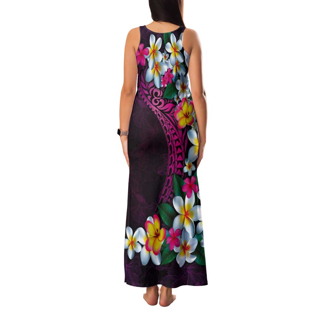 Hawaiian Plumeria-Polynesian Art Tattoo Plum Pink Color Tank Maxi Dress LT03 - Polynesian Pride