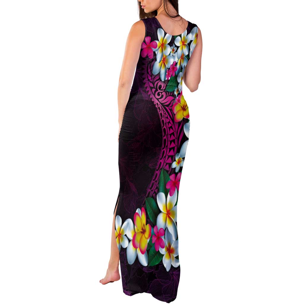 Hawaiian Plumeria-Polynesian Art Tattoo Plum Pink Color Tank Maxi Dress LT03 - Polynesian Pride