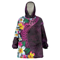 Hawaiian Plumeria-Polynesian Art Tattoo Plum Pink Color Wearable Blanket Hoodie LT03 One Size Pink - Polynesian Pride