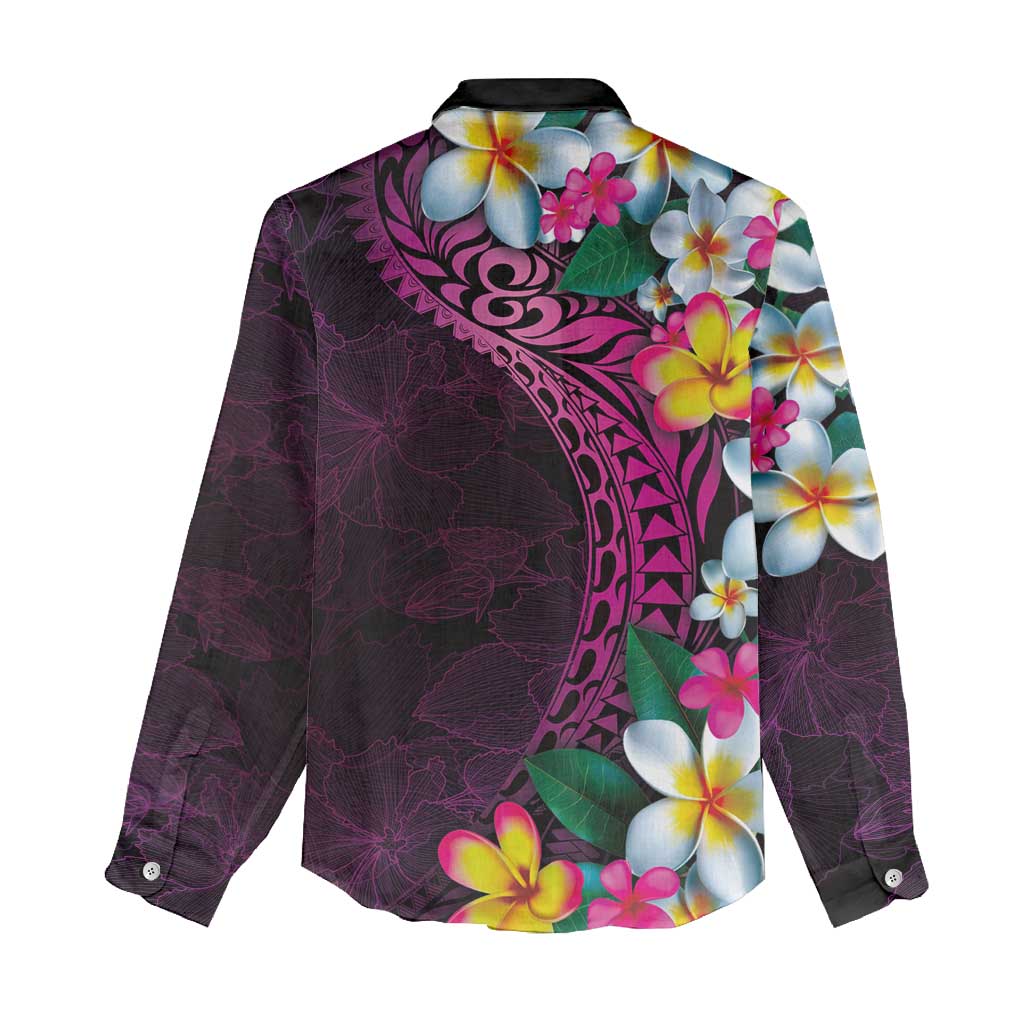 Hawaiian Plumeria-Polynesian Art Tattoo Plum Pink Color Women Casual Shirt LT03 - Polynesian Pride