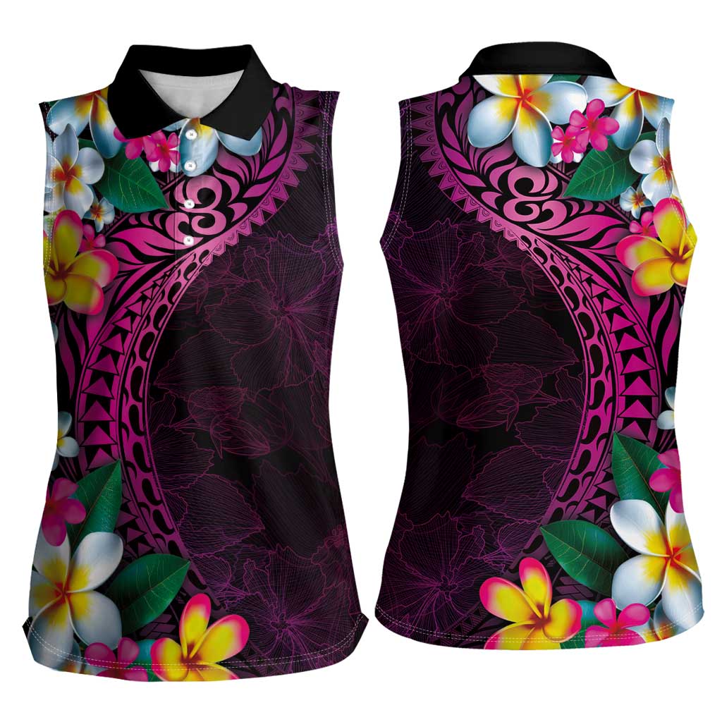 Hawaiian Plumeria-Polynesian Art Tattoo Plum Pink Color Women Sleeveless Polo Shirt LT03 - Polynesian Pride