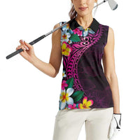 Hawaiian Plumeria-Polynesian Art Tattoo Plum Pink Color Women Sleeveless Polo Shirt LT03 - Polynesian Pride