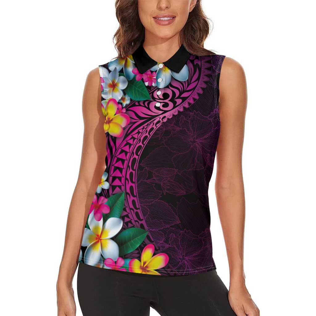 Hawaiian Plumeria-Polynesian Art Tattoo Plum Pink Color Women Sleeveless Polo Shirt LT03 - Polynesian Pride