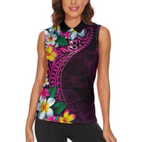 Hawaiian Plumeria-Polynesian Art Tattoo Plum Pink Color Women Sleeveless Polo Shirt LT03 - Polynesian Pride