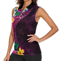 Hawaiian Plumeria-Polynesian Art Tattoo Plum Pink Color Women Sleeveless Polo Shirt LT03 - Polynesian Pride