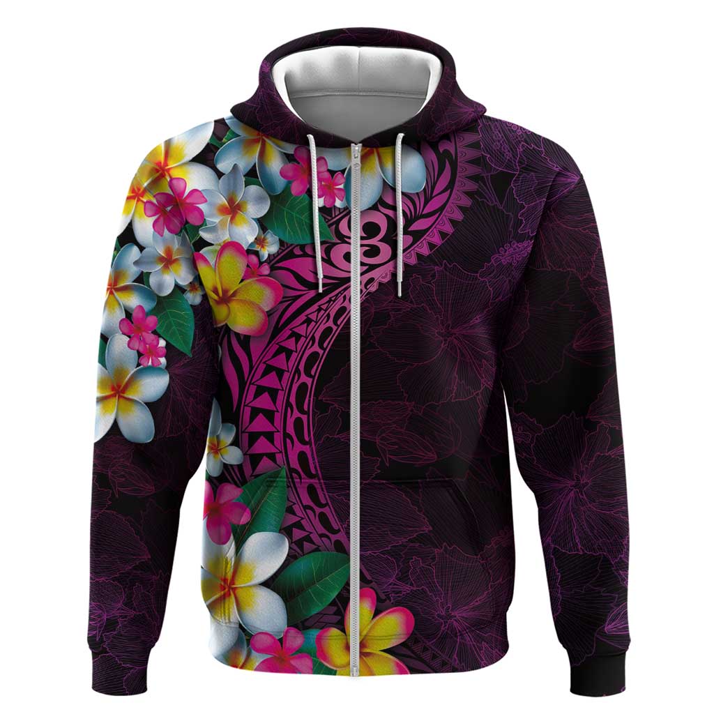 Hawaiian Plumeria-Polynesian Art Tattoo Plum Pink Color Zip Hoodie LT03 Zip Hoodie Pink - Polynesian Pride
