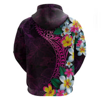 Hawaiian Plumeria-Polynesian Art Tattoo Plum Pink Color Zip Hoodie LT03 - Polynesian Pride