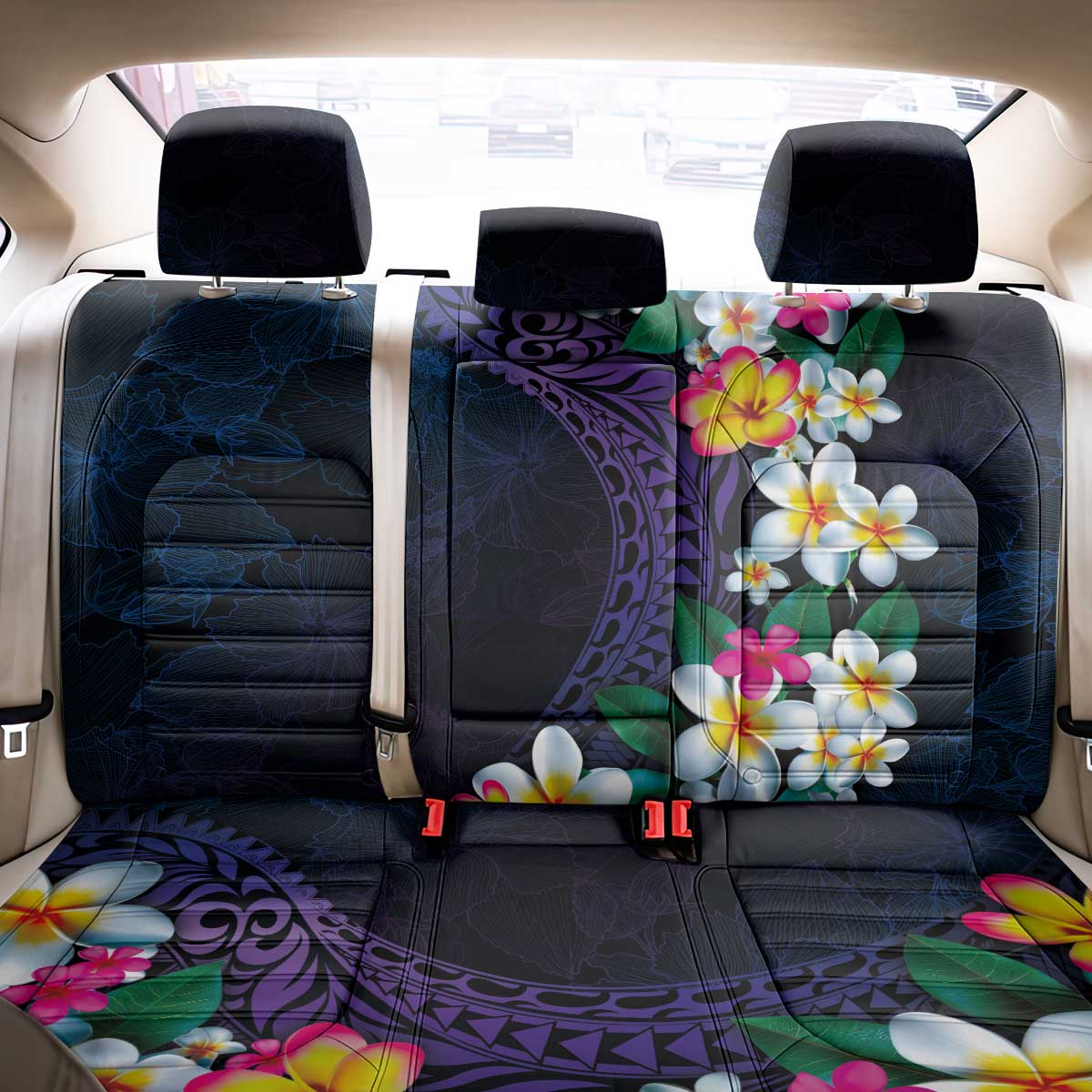 Hawaiian Plumeria-Polynesian Art Tattoo Frosted Blue Violet Color Back Car Seat Cover LT03 - Polynesian Pride
