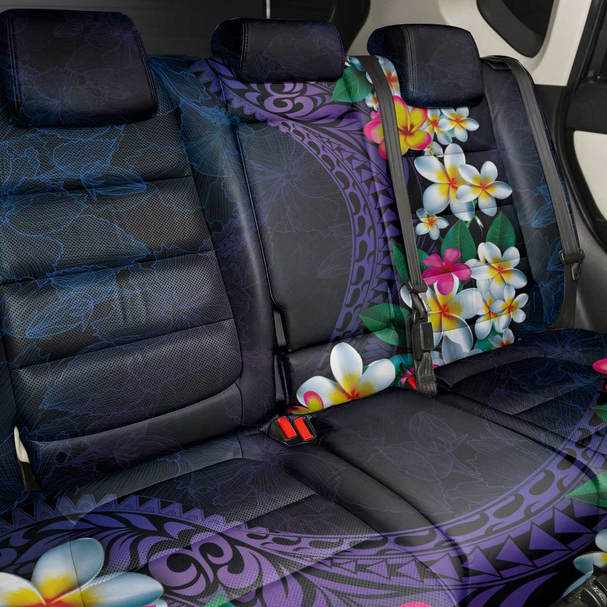 Hawaiian Plumeria-Polynesian Art Tattoo Frosted Blue Violet Color Back Car Seat Cover LT03 - Polynesian Pride