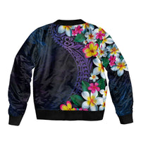 Hawaiian Plumeria-Polynesian Art Tattoo Frosted Blue Violet Color Bomber Jacket LT03 - Polynesian Pride
