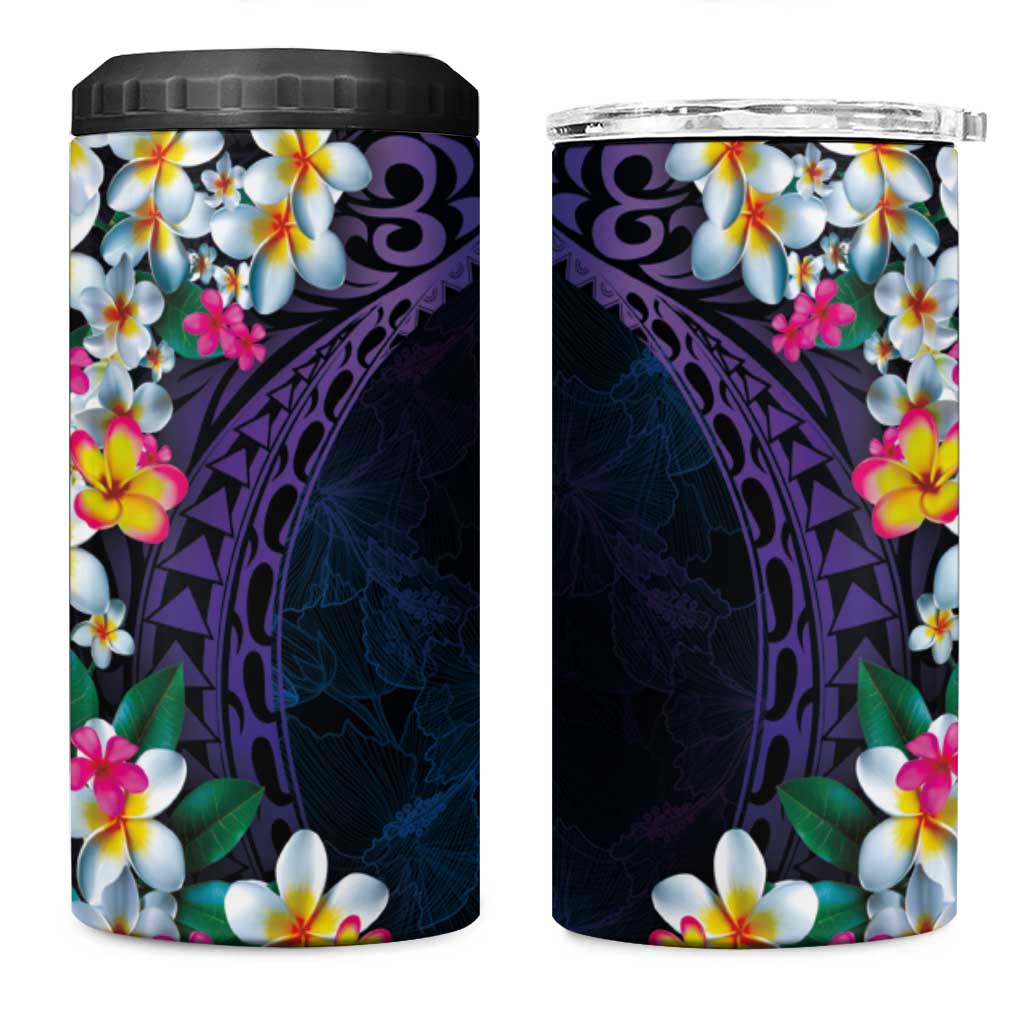 Hawaiian Plumeria-Polynesian Art Tattoo Frosted Blue Violet Color 4 in 1 Can Cooler Tumbler LT03 One Size: 16 oz Blue - Polynesian Pride