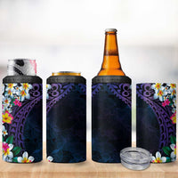 Hawaiian Plumeria-Polynesian Art Tattoo Frosted Blue Violet Color 4 in 1 Can Cooler Tumbler LT03 - Polynesian Pride