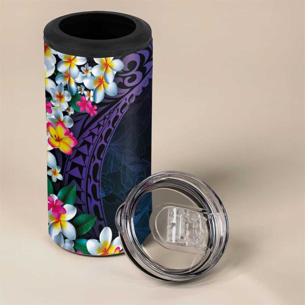 Hawaiian Plumeria-Polynesian Art Tattoo Frosted Blue Violet Color 4 in 1 Can Cooler Tumbler LT03 - Polynesian Pride
