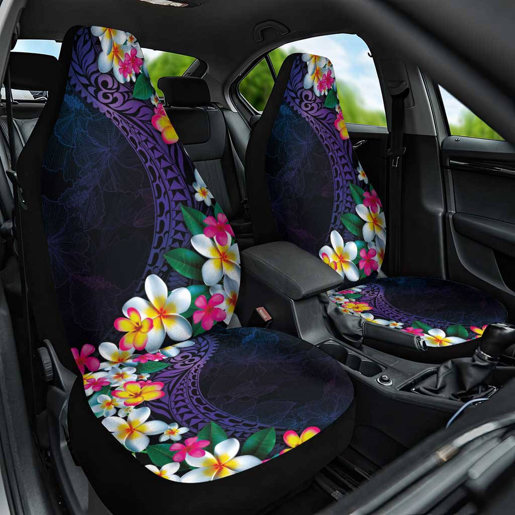 Hawaiian Plumeria-Polynesian Art Tattoo Frosted Blue Violet Color Car Seat Cover LT03 One Size Blue - Polynesian Pride