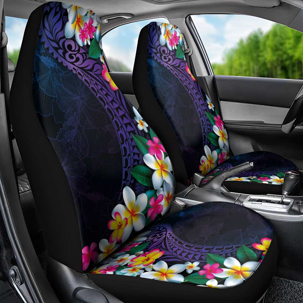 Hawaiian Plumeria-Polynesian Art Tattoo Frosted Blue Violet Color Car Seat Cover LT03 - Polynesian Pride