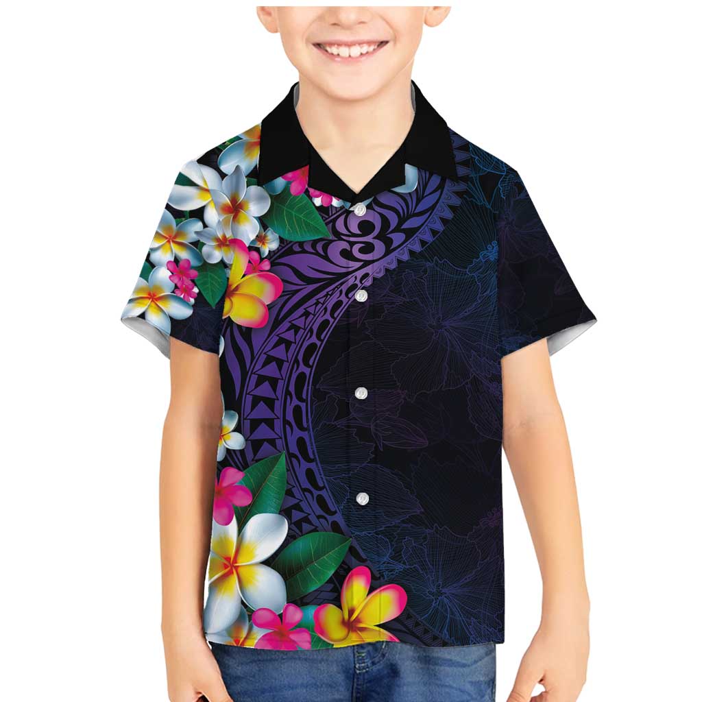 Hawaiian Plumeria-Polynesian Art Tattoo Frosted Blue Violet Color Family Matching Mermaid Dress and Hawaiian Shirt LT03 Son's Shirt Blue - Polynesian Pride