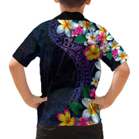 Hawaiian Plumeria-Polynesian Art Tattoo Frosted Blue Violet Color Family Matching Off The Shoulder Long Sleeve Dress and Hawaiian Shirt LT03 - Polynesian Pride