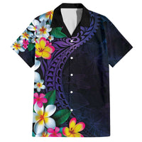 Hawaiian Plumeria-Polynesian Art Tattoo Frosted Blue Violet Color Family Matching Off The Shoulder Long Sleeve Dress and Hawaiian Shirt LT03 Dad's Shirt - Short Sleeve Blue - Polynesian Pride