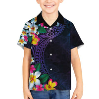 Hawaiian Plumeria-Polynesian Art Tattoo Frosted Blue Violet Color Family Matching Off Shoulder Maxi Dress and Hawaiian Shirt LT03 Son's Shirt Blue - Polynesian Pride