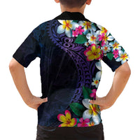 Hawaiian Plumeria-Polynesian Art Tattoo Frosted Blue Violet Color Family Matching Puletasi and Hawaiian Shirt LT03 - Polynesian Pride