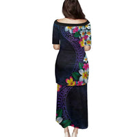 Hawaiian Plumeria-Polynesian Art Tattoo Frosted Blue Violet Color Family Matching Puletasi and Hawaiian Shirt LT03 - Polynesian Pride