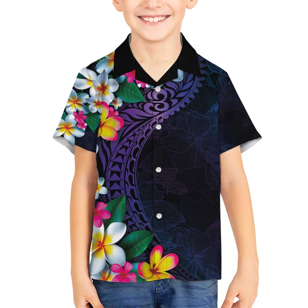 Hawaiian Plumeria-Polynesian Art Tattoo Frosted Blue Violet Color Family Matching Puletasi and Hawaiian Shirt LT03 Son's Shirt Blue - Polynesian Pride