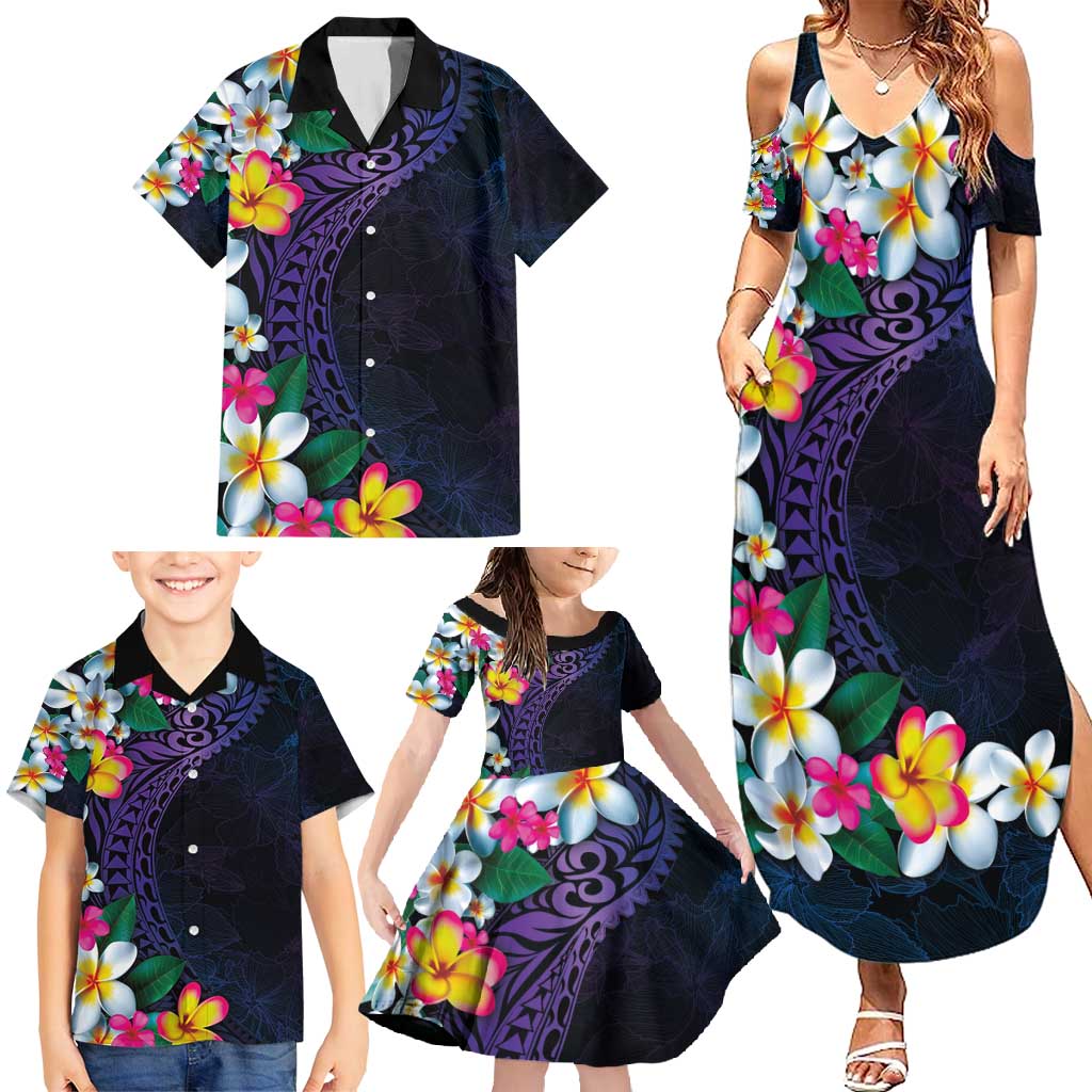 Hawaiian Plumeria-Polynesian Art Tattoo Frosted Blue Violet Color Family Matching Summer Maxi Dress and Hawaiian Shirt LT03 - Polynesian Pride