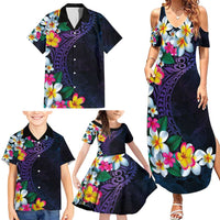 Hawaiian Plumeria-Polynesian Art Tattoo Frosted Blue Violet Color Family Matching Summer Maxi Dress and Hawaiian Shirt LT03 - Polynesian Pride