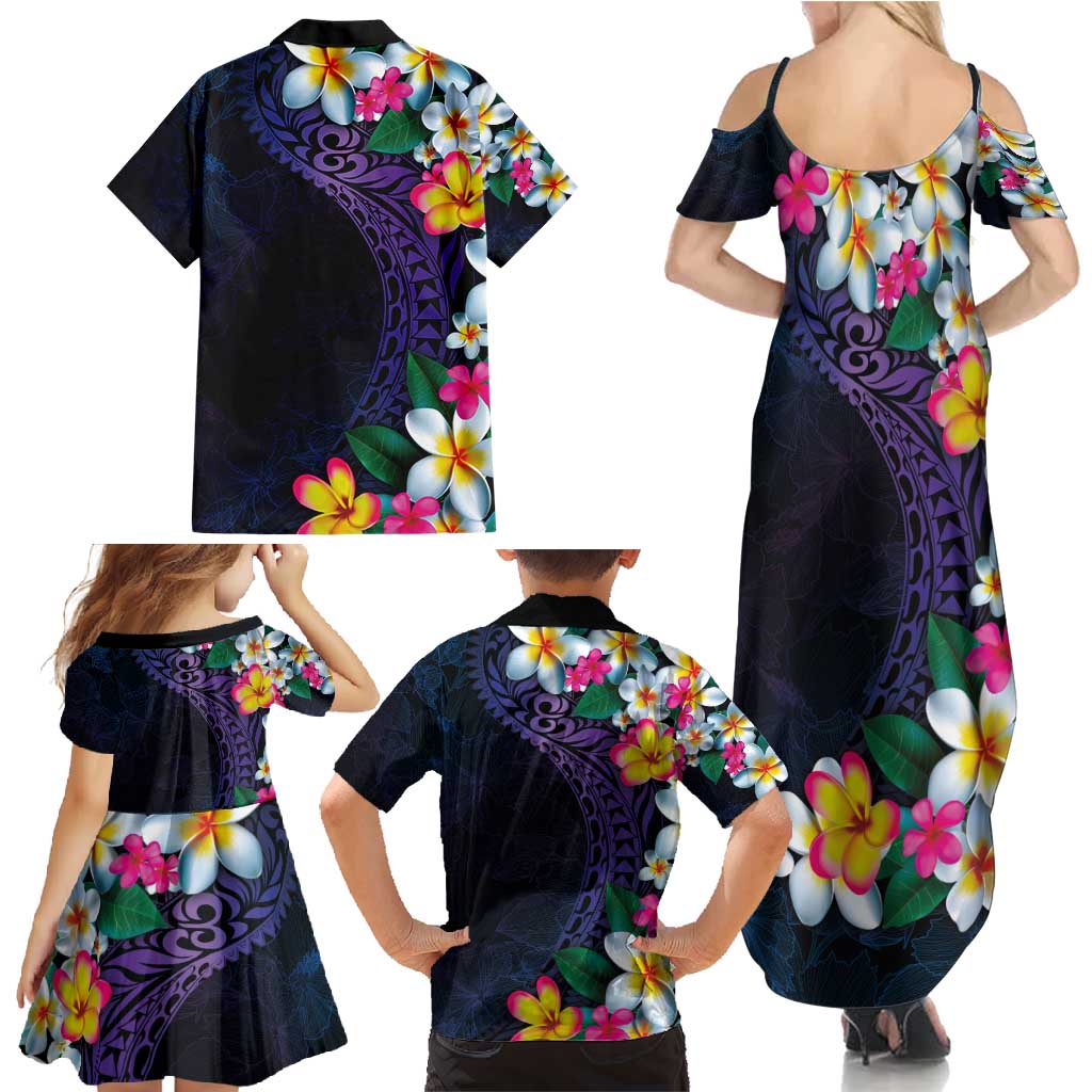 Hawaiian Plumeria-Polynesian Art Tattoo Frosted Blue Violet Color Family Matching Summer Maxi Dress and Hawaiian Shirt LT03 - Polynesian Pride
