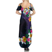 Hawaiian Plumeria-Polynesian Art Tattoo Frosted Blue Violet Color Family Matching Summer Maxi Dress and Hawaiian Shirt LT03 - Polynesian Pride