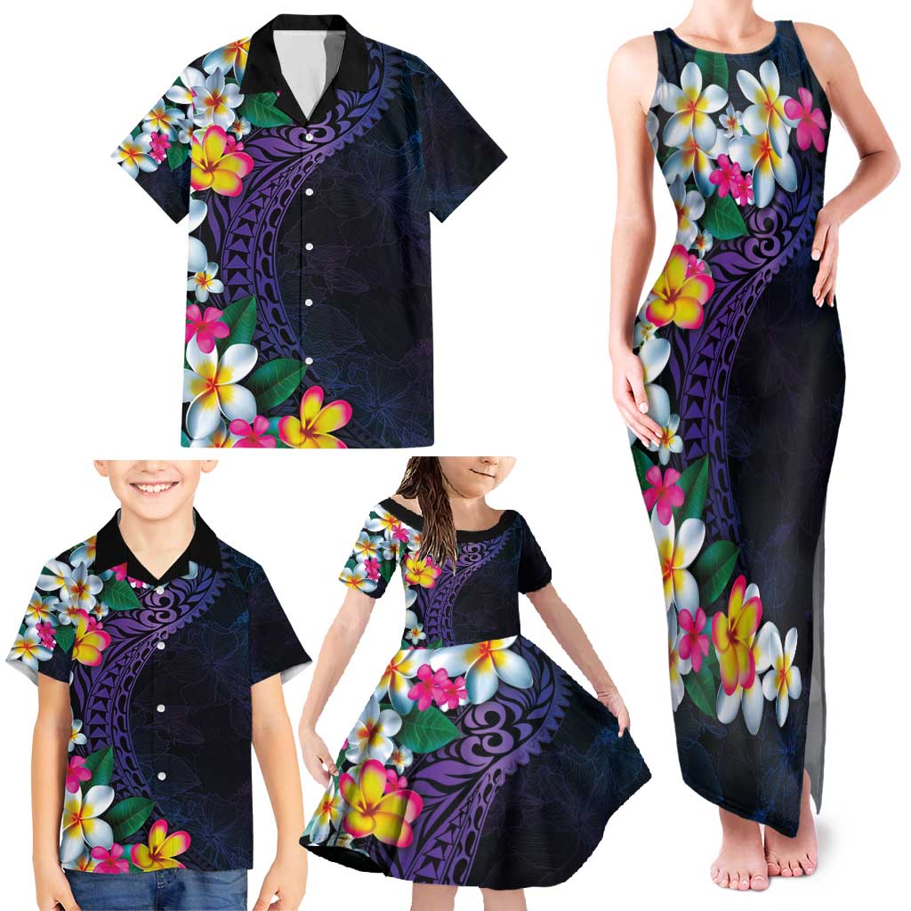 Hawaiian Plumeria-Polynesian Art Tattoo Frosted Blue Violet Color Family Matching Tank Maxi Dress and Hawaiian Shirt LT03 - Polynesian Pride
