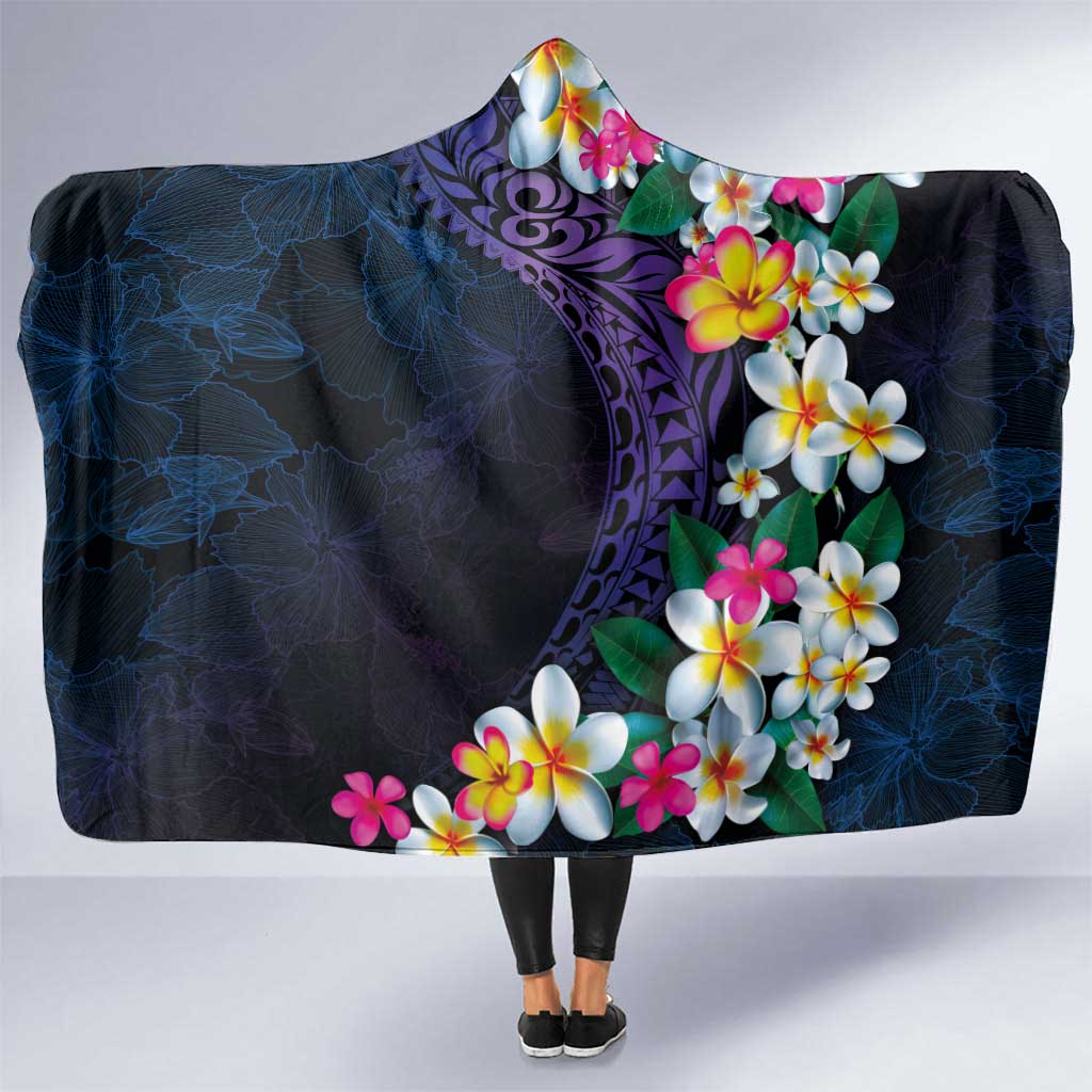 Hawaiian Plumeria-Polynesian Art Tattoo Frosted Blue Violet Color Hooded Blanket LT03 One Size Blue - Polynesian Pride