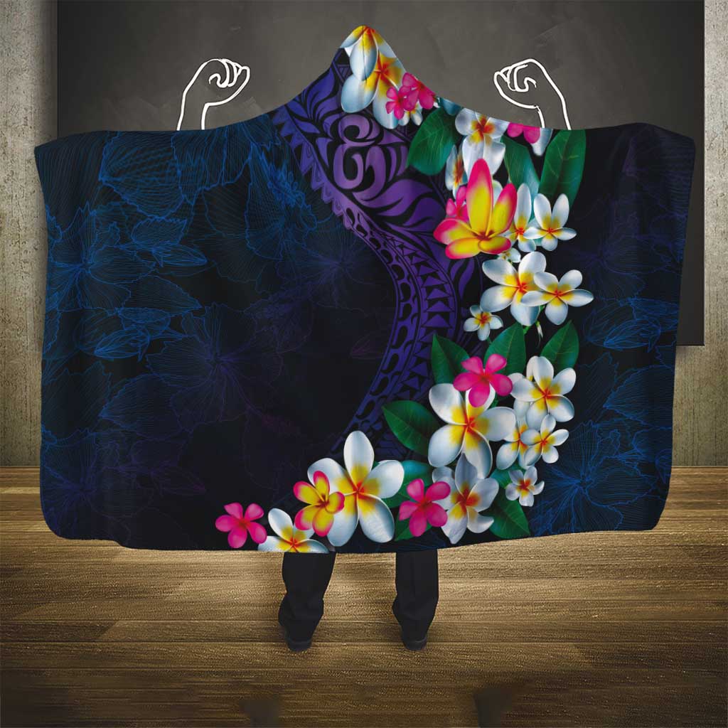 Hawaiian Plumeria-Polynesian Art Tattoo Frosted Blue Violet Color Hooded Blanket LT03 - Polynesian Pride