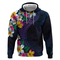 Hawaiian Plumeria-Polynesian Art Tattoo Frosted Blue Violet Color Hoodie LT03 Pullover Hoodie Blue - Polynesian Pride