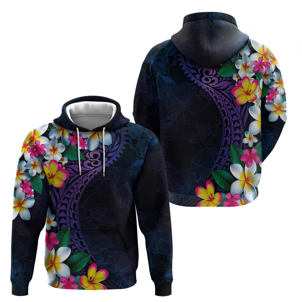 Hawaiian Plumeria-Polynesian Art Tattoo Frosted Blue Violet Color Hoodie LT03 - Polynesian Pride