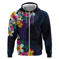 Hawaiian Plumeria-Polynesian Art Tattoo Frosted Blue Violet Color Hoodie LT03 Zip Hoodie Blue - Polynesian Pride