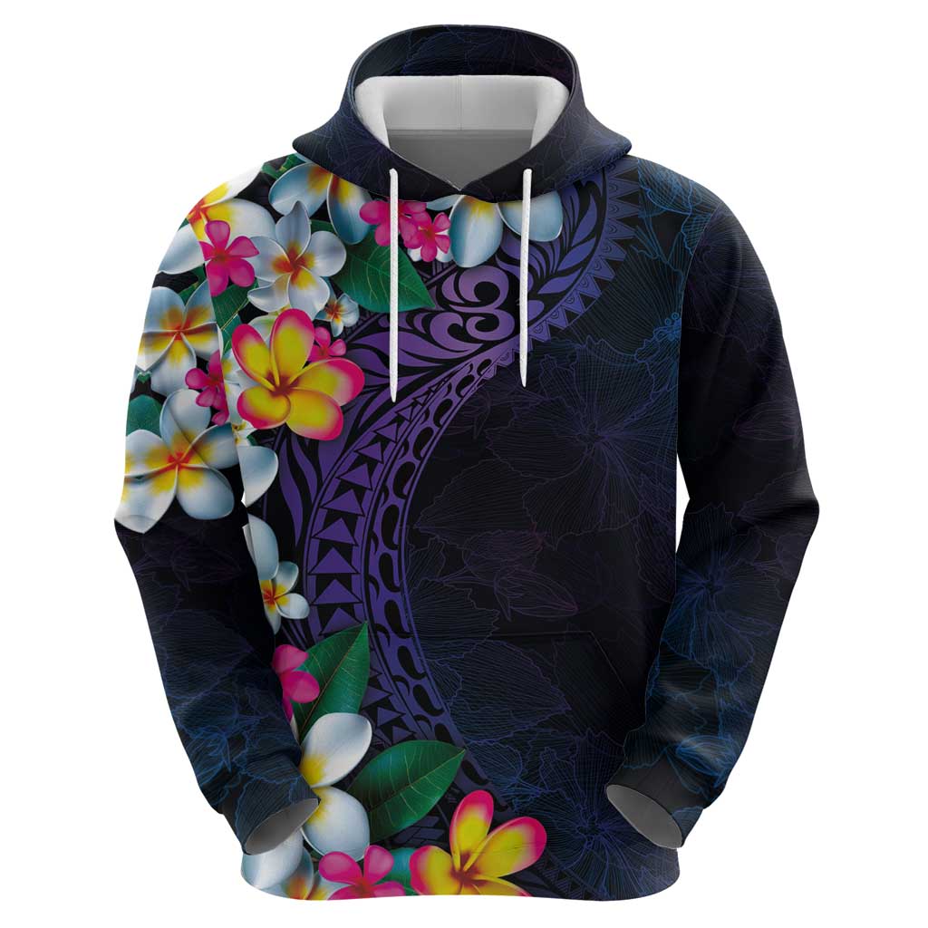 Hawaiian Plumeria-Polynesian Art Tattoo Frosted Blue Violet Color Hoodie LT03 - Polynesian Pride
