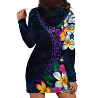 Hawaiian Plumeria-Polynesian Art Tattoo Frosted Blue Violet Color Hoodie Dress LT03 - Polynesian Pride