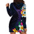Hawaiian Plumeria-Polynesian Art Tattoo Frosted Blue Violet Color Hoodie Dress