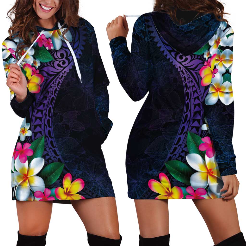 Hawaiian Plumeria-Polynesian Art Tattoo Frosted Blue Violet Color Hoodie Dress LT03 - Polynesian Pride