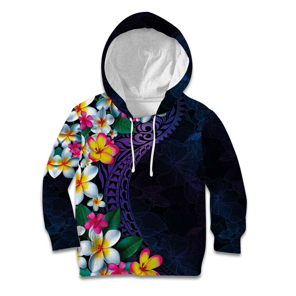 Hawaiian Plumeria-Polynesian Art Tattoo Frosted Blue Violet Color Kid Hoodie LT03 Hoodie Blue - Polynesian Pride